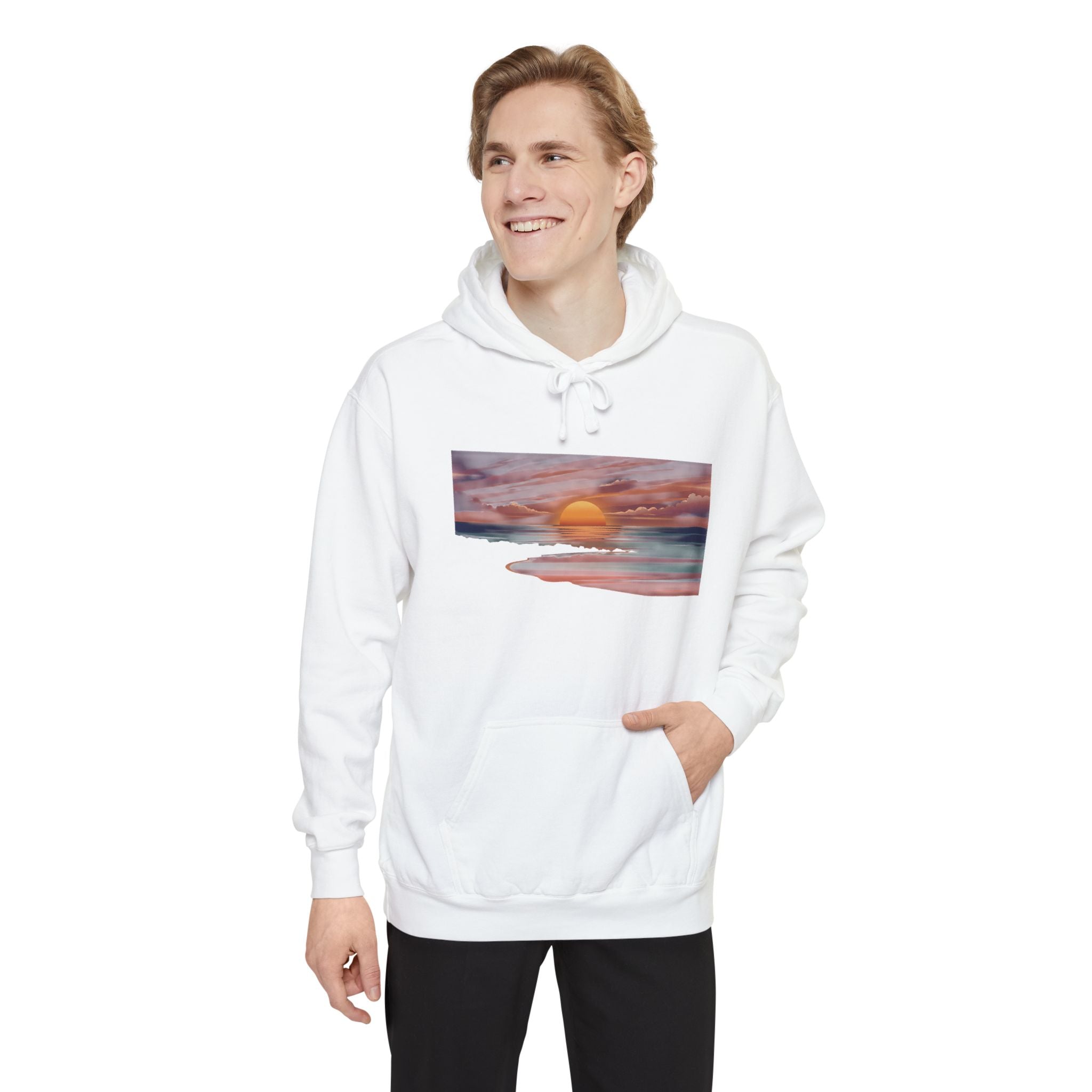 Sunset Beach Hoodie — Watercolor Ocean Sunset Hoodie
